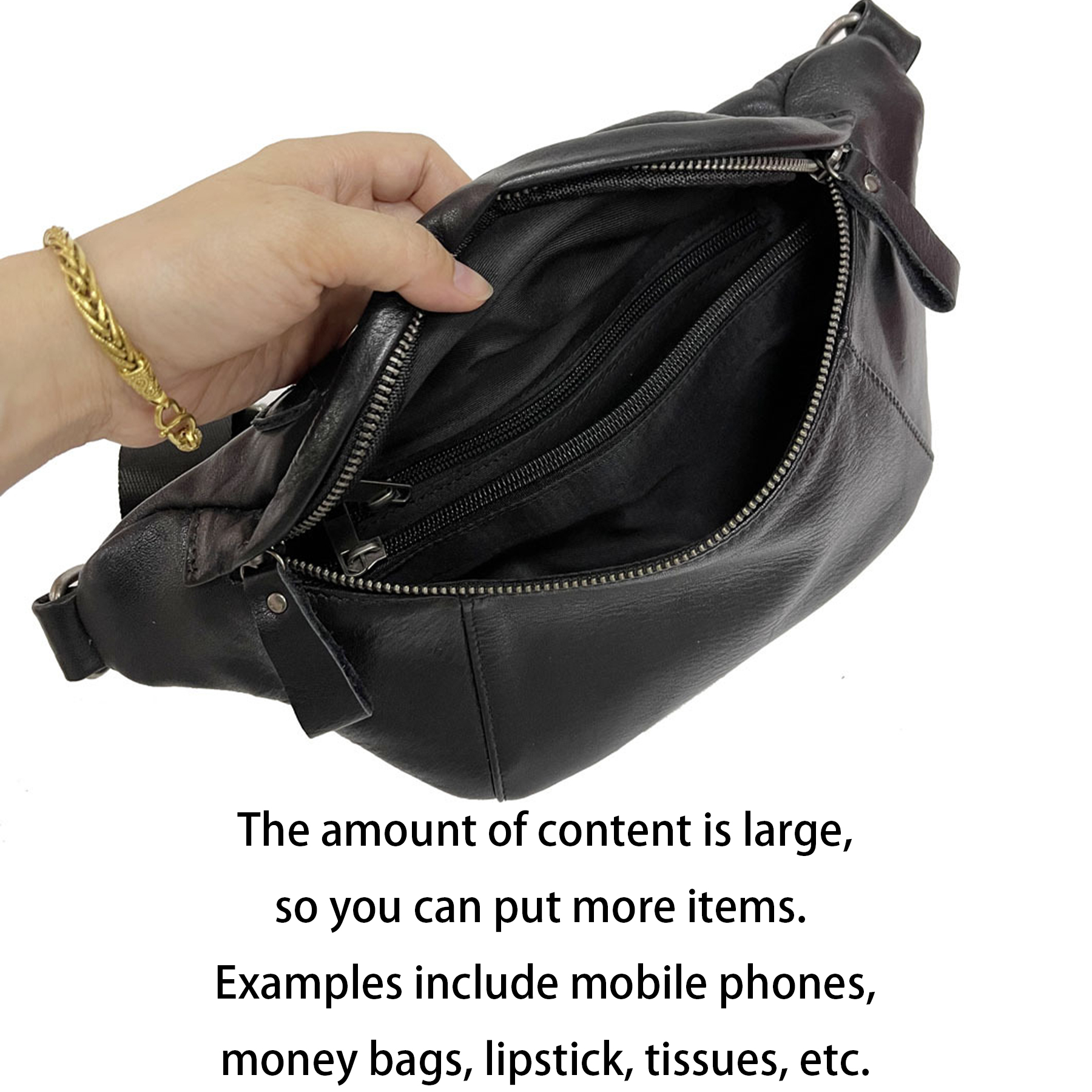 Genuine Leather Stylish black belt bag for men and women 5