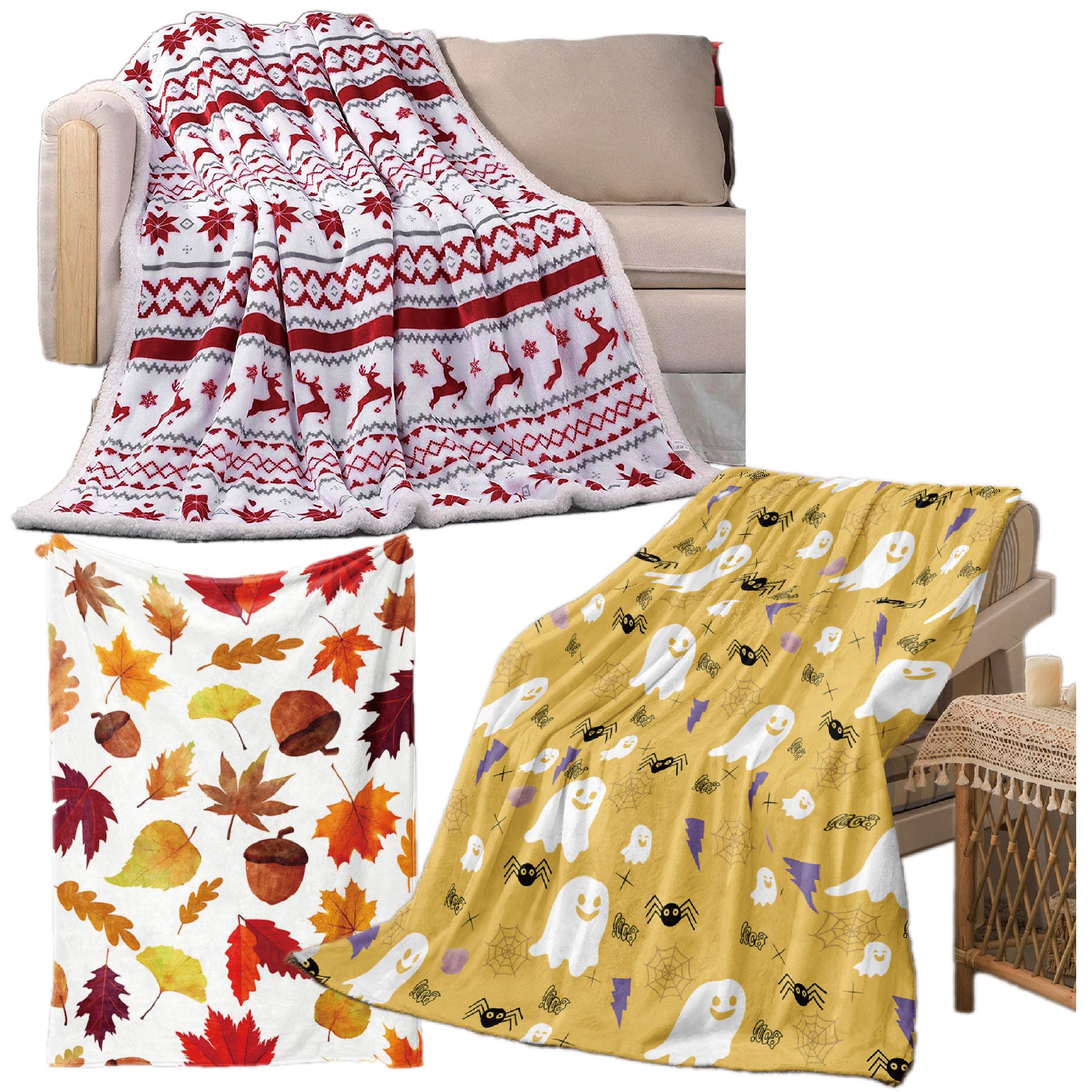 Print Plush Flannel Blanket,50x60in 2