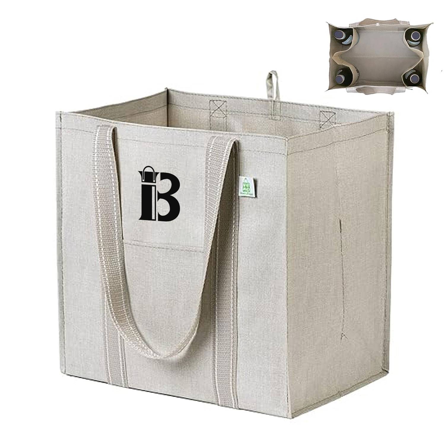 4-Pocket Heavy Duty Oxford Grocery Tote Bag w/ Hard Base