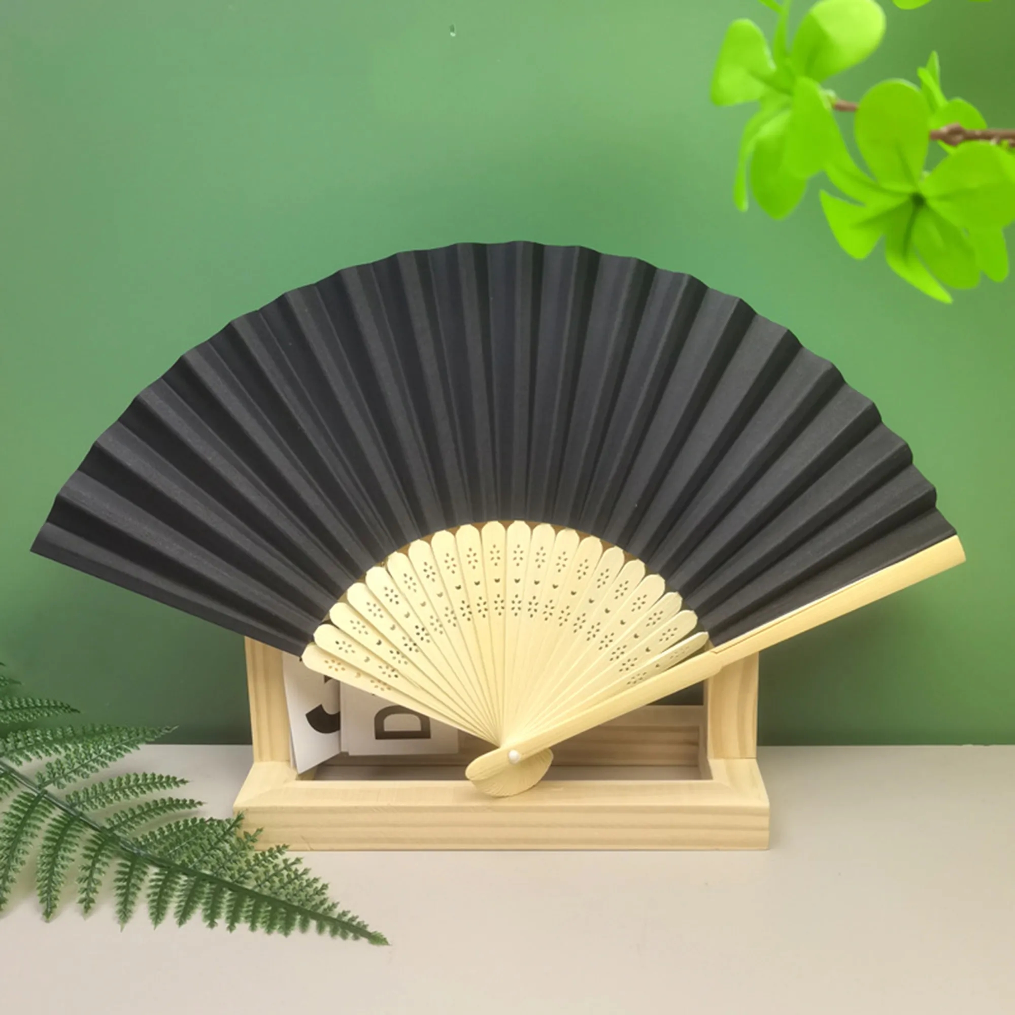 Custom Logo Pierced Bamboo Paper Fans 5