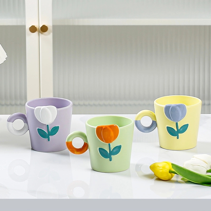 Custom 12 OZ Ceramic Coffee Mug with Beautiful tulip 3