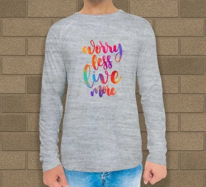 Custom Grey Printed Long Sleeves T-Shirt - Crew Neck 1