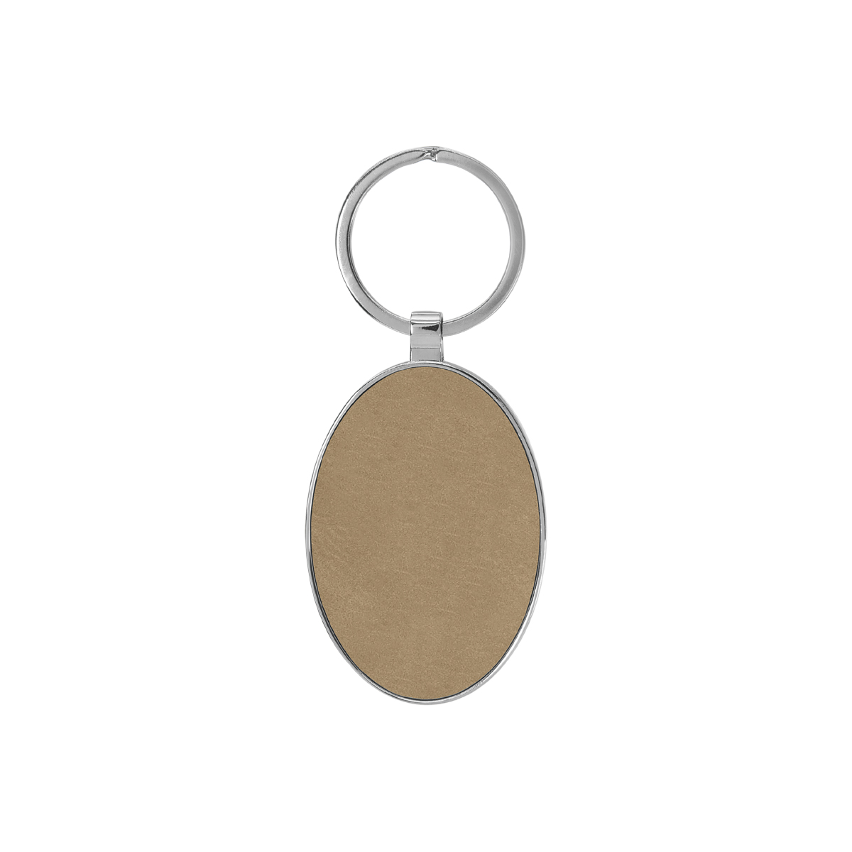 Light Brown Leatherette/Metal Oval Keychain 1