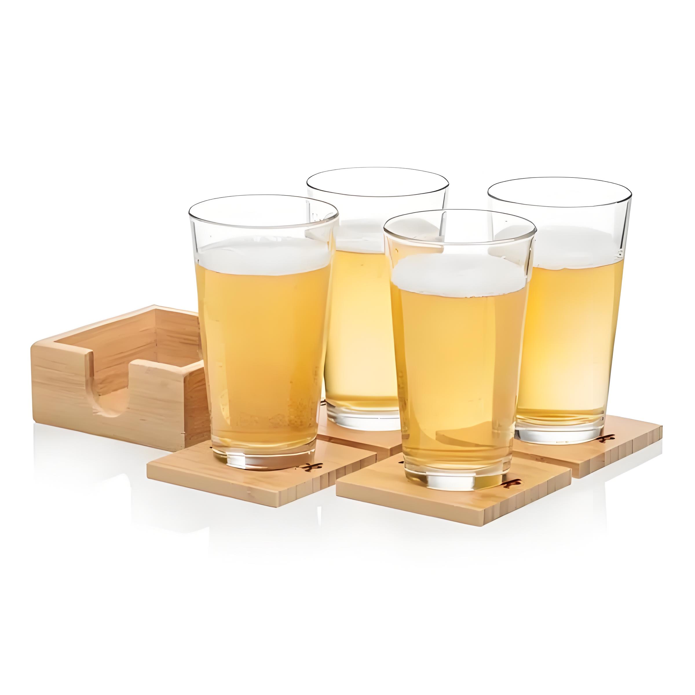 Wood Natural Bamboo Coaster Set 2