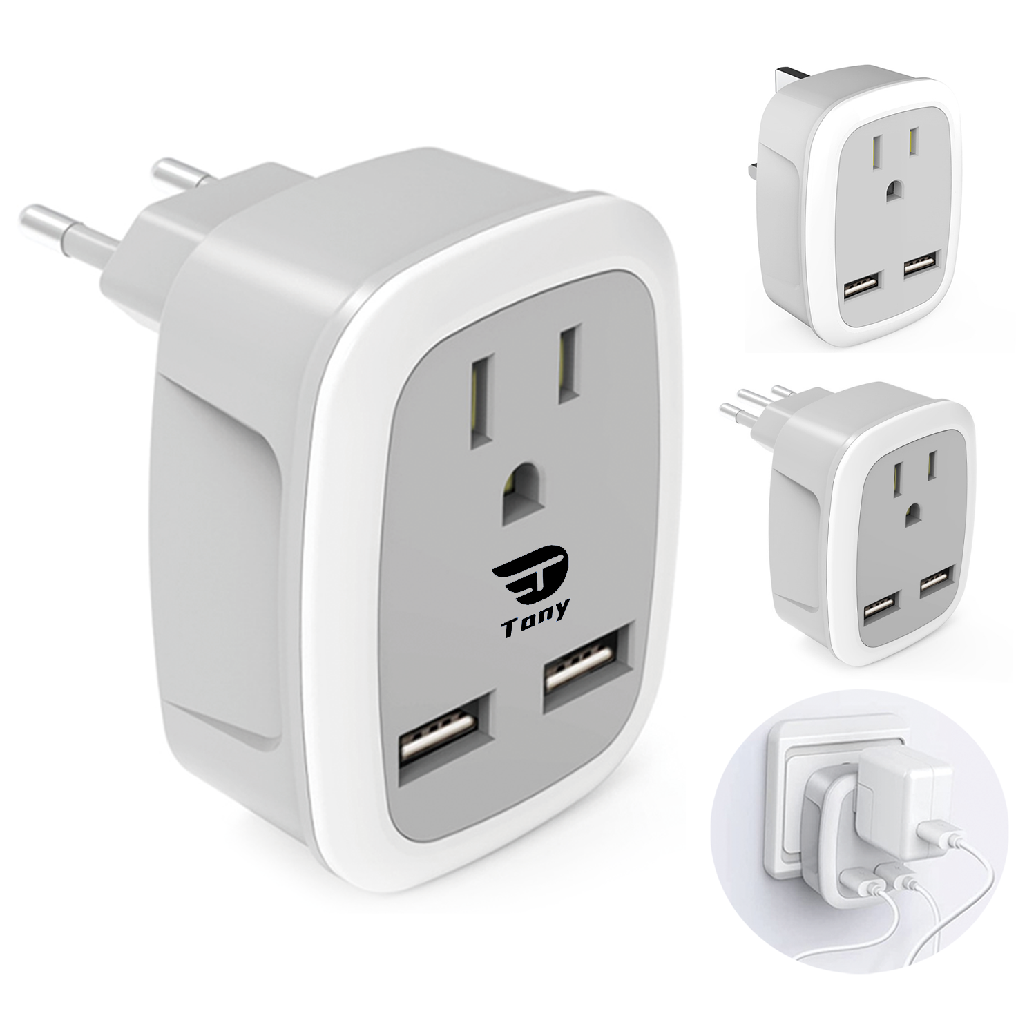 International Power Plug with 2 USB, Type C Outlet 14