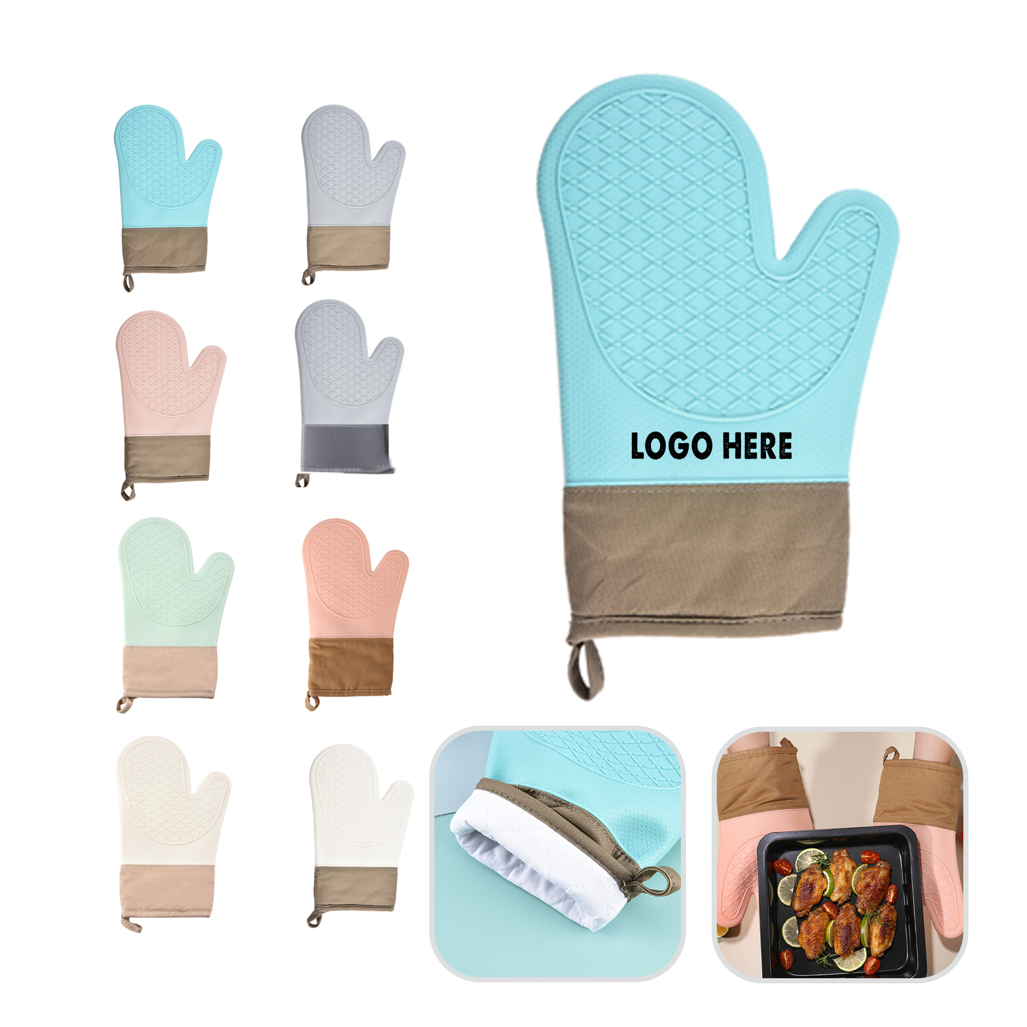 Heat Resistant Silicone Oven Mitts With Thick Cotton Lining 2