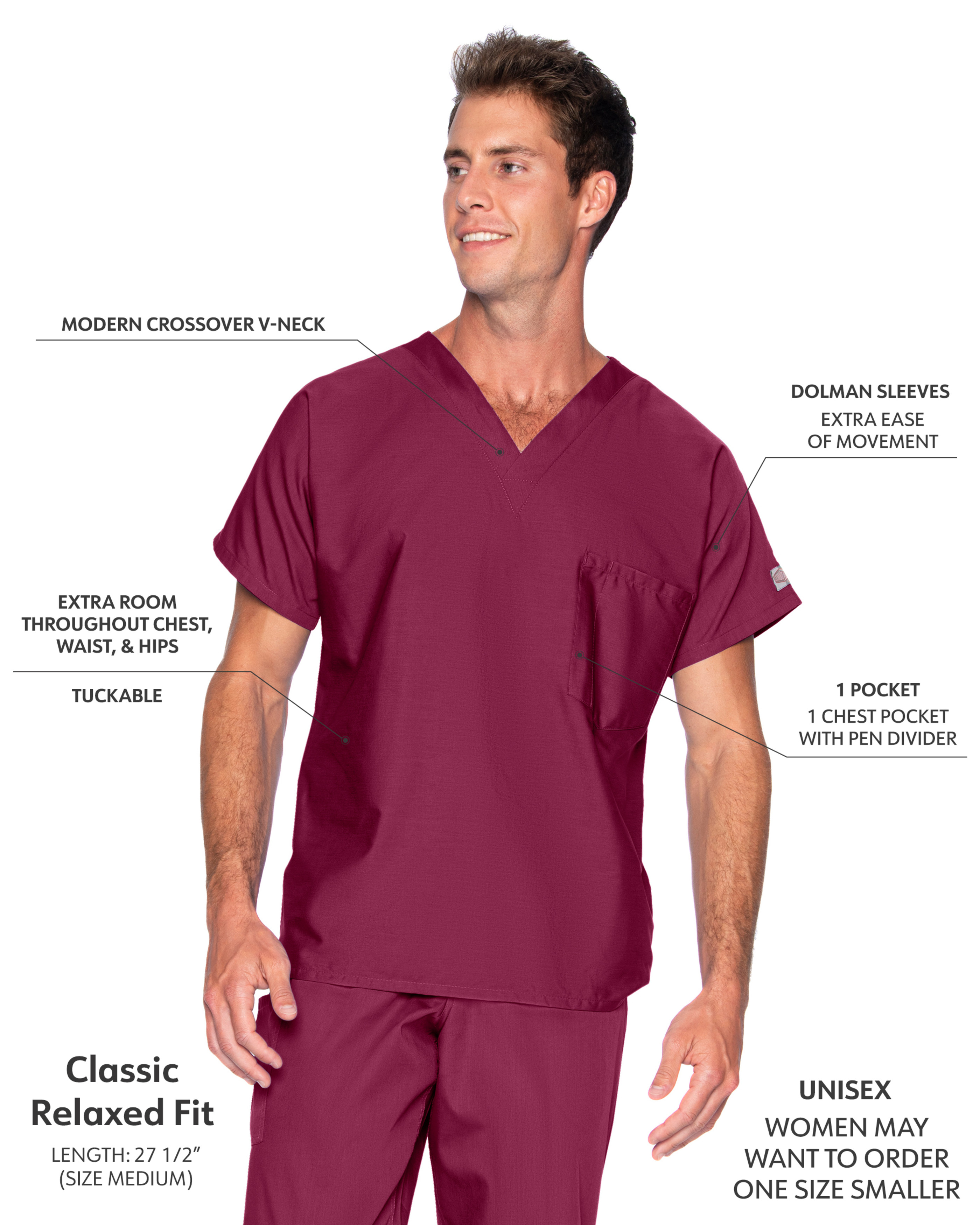Landau - ScrubZone - Unisex One-Pocket Dolman Sleeve Tuckable V-Neck Top 5
