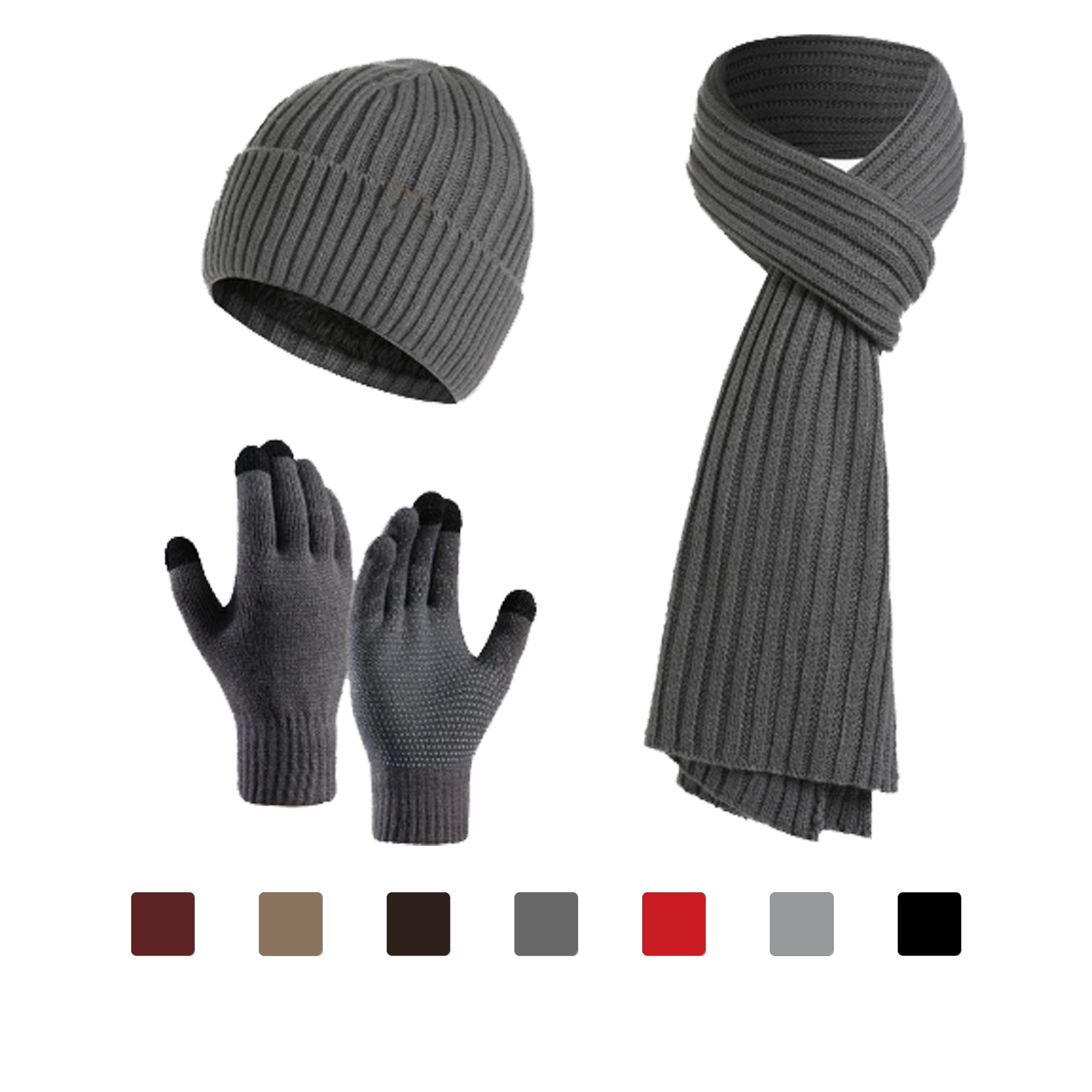 Winter Knit Hat Scarf Gloves Matching Set 2