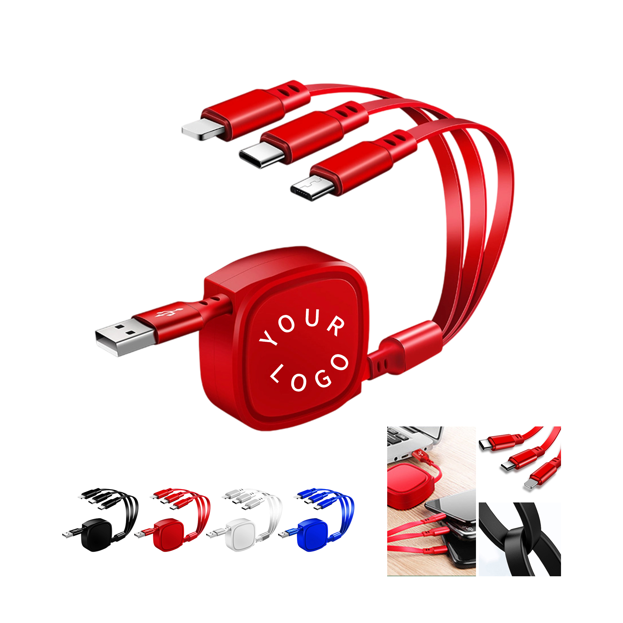 Full Color Stretchable 3" 1 Charging Cable Compact Travel Adapter 2
