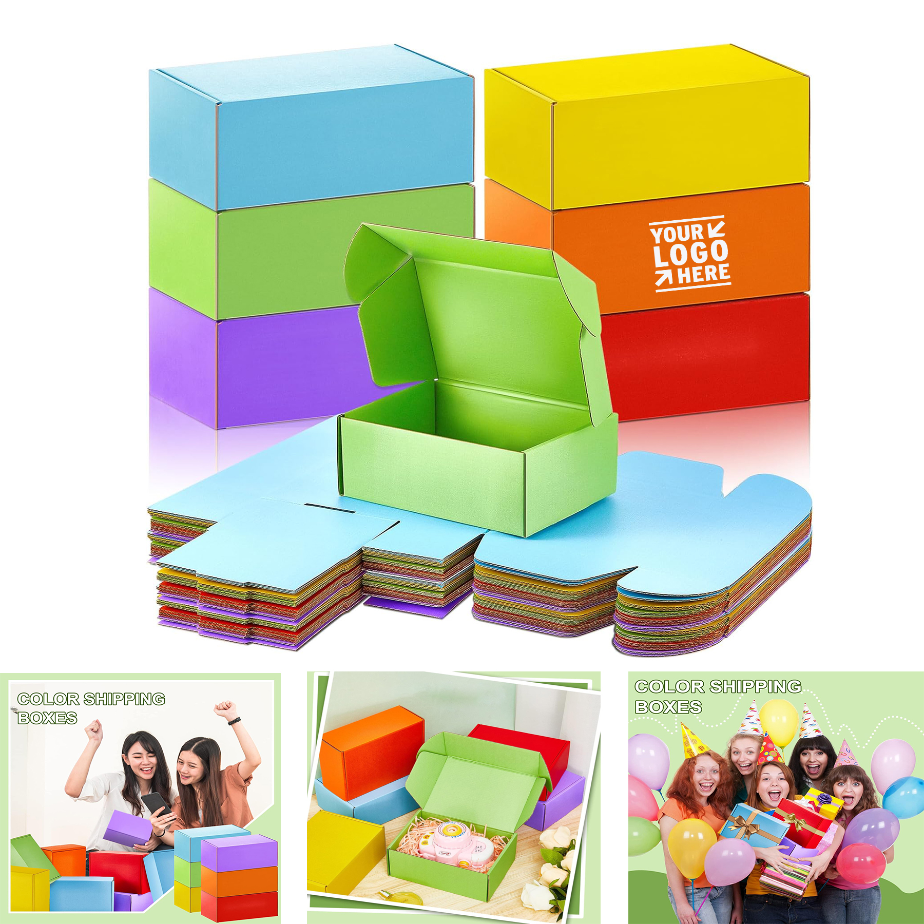 8 x 6 x 3 Inch 6 Colors Small Business Packaging Corrugated Cardboard Shipping Gift Box with Lid 2