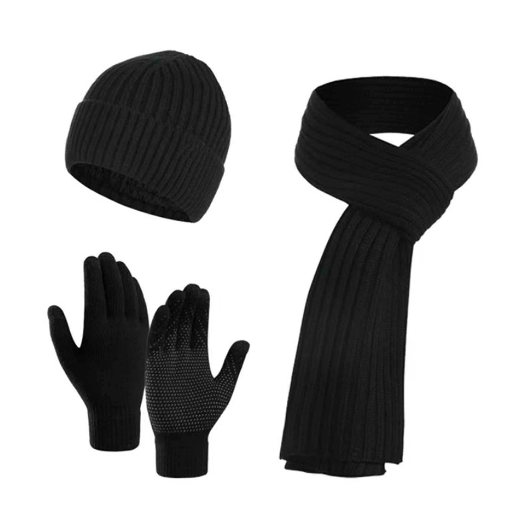 Knitted Beanie Hat Gloves Scarf 3-piece Set 2