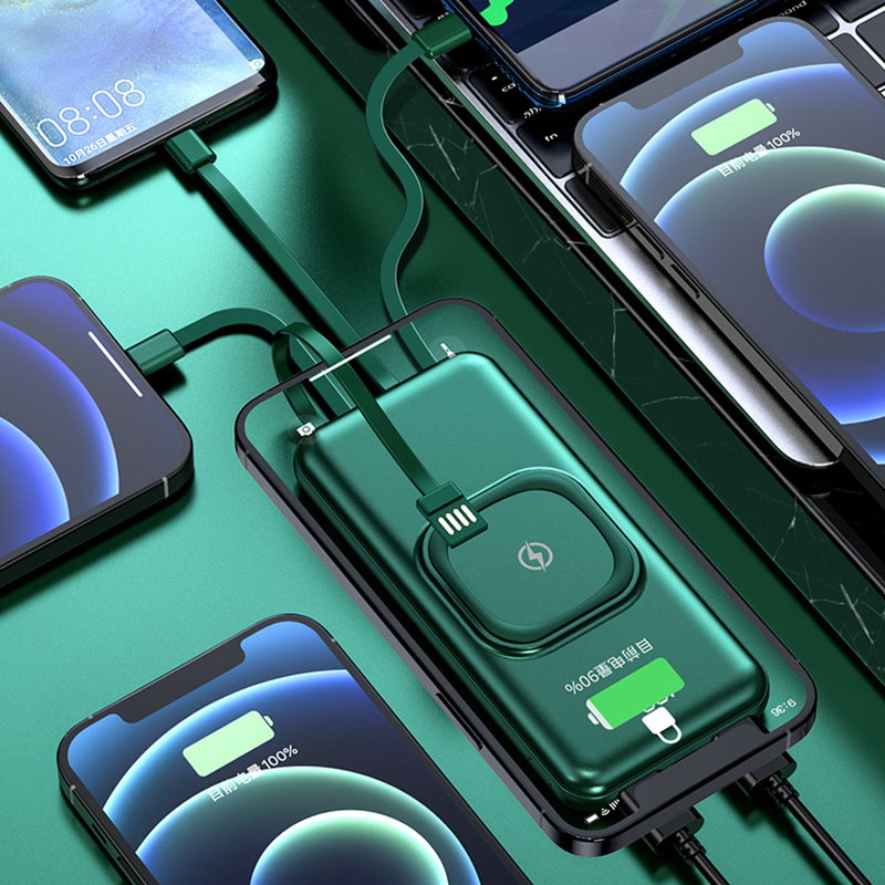 Fast Wireless Charging Portable Power Bank w/4 Built-In Cables 4