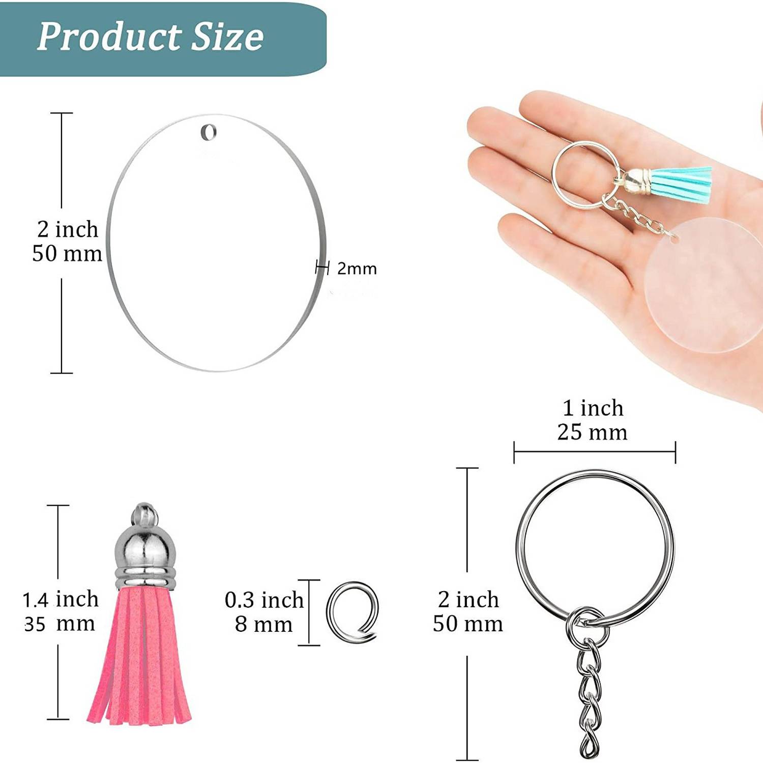 30Pcs Acrylic Tassel Keychain 4