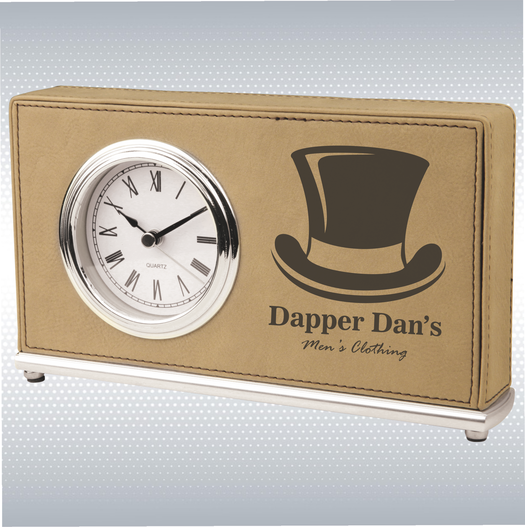 5.5" Light Brown Leatherette Arch Desk Clock 5
