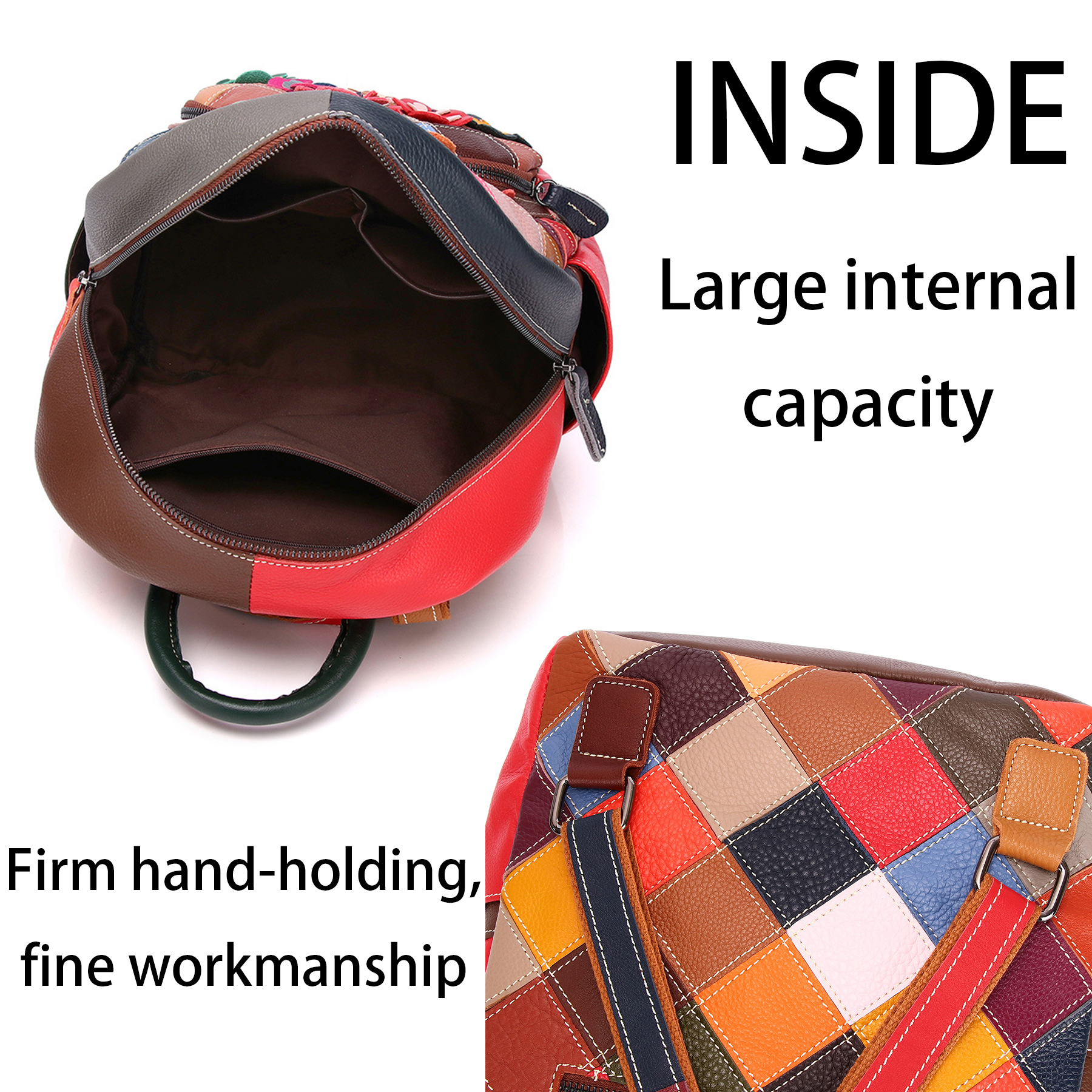 Genuine Leather Niche colorful handmade contrast backpack 3