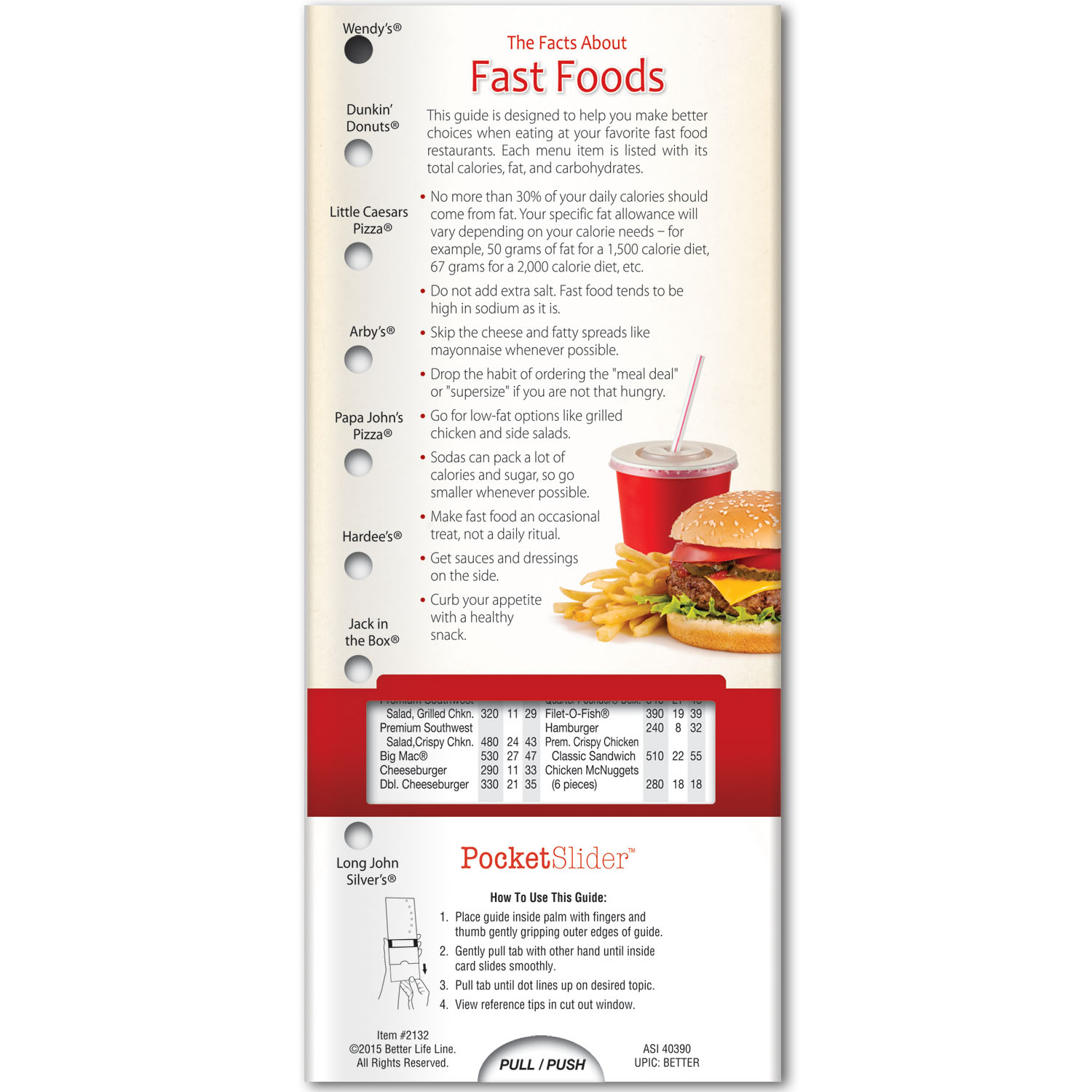 Pocket Slider - Fast Foods: Carbs, Calories, and Fat 1