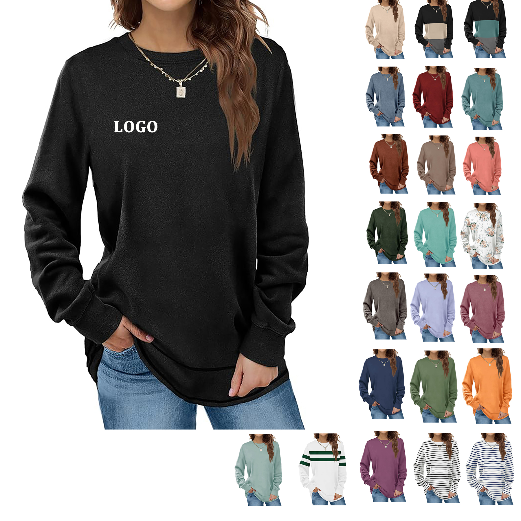 Women's Round Neck Long Sleeve Shirt 15