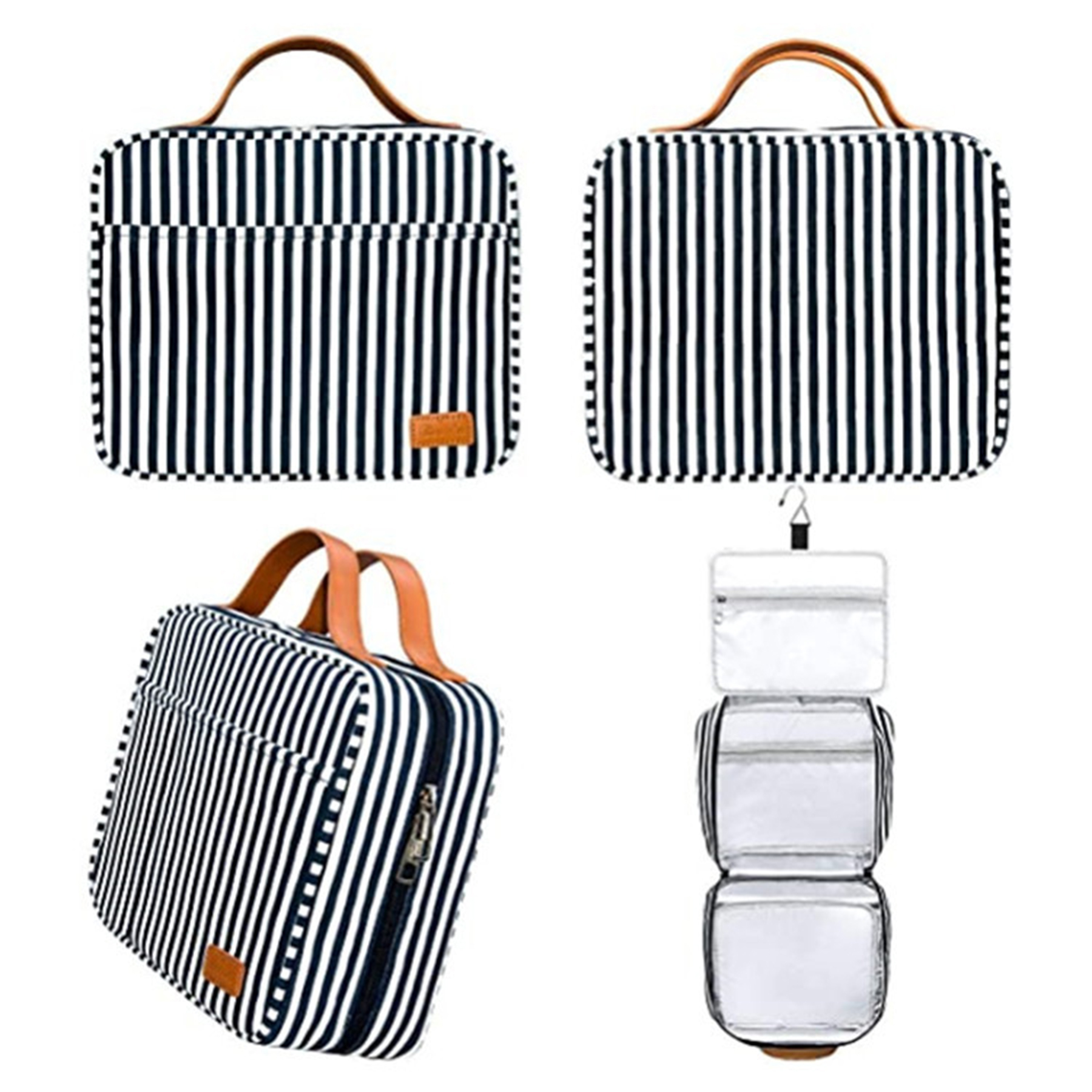 High Capacity Foldable Navy White Stripe Toiletry Bag 2
