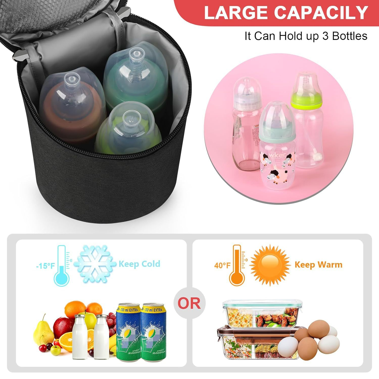 Oxford Cloth Double Zipper Baby Bottle Insulation Bag 7