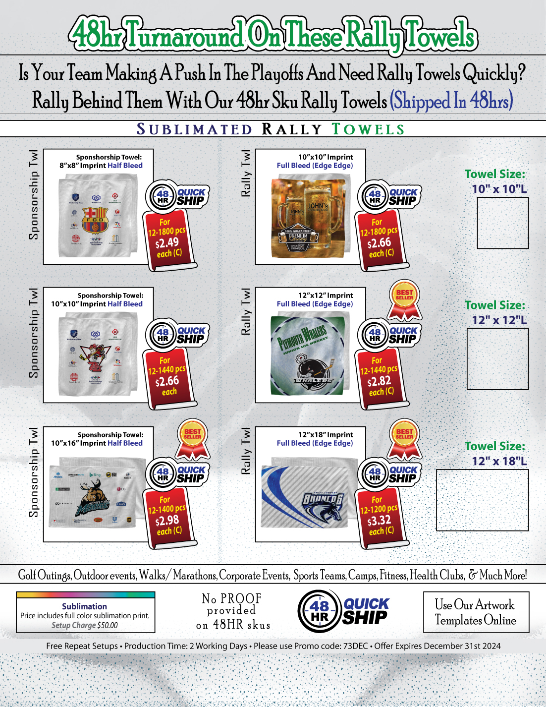 48 Hr Quick Ship - White Microfiber Dri-Lite Terry Sponsorship Rally Towel, 12x18, Sublimated 10