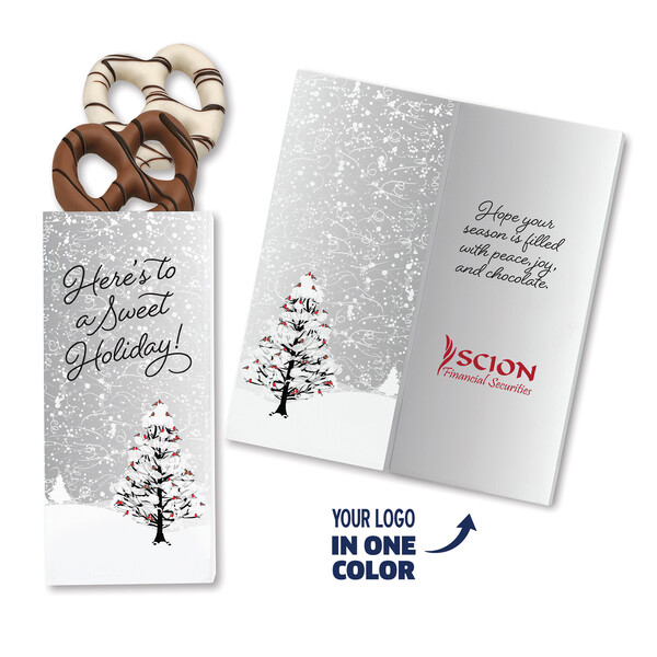 One Color Foil-Stamped Stock Cardinals Sweeter Cards with Chocolate Dipped Pretzels