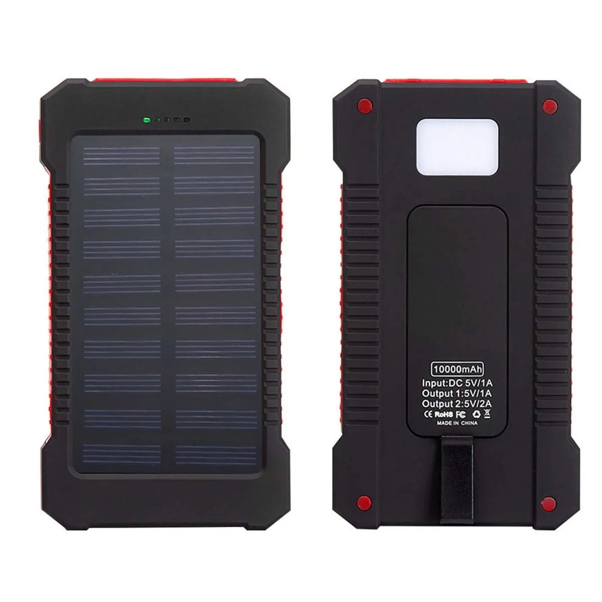 10,000-mAh Solar Power Bank W/ Flashlight compass Carabiner 10