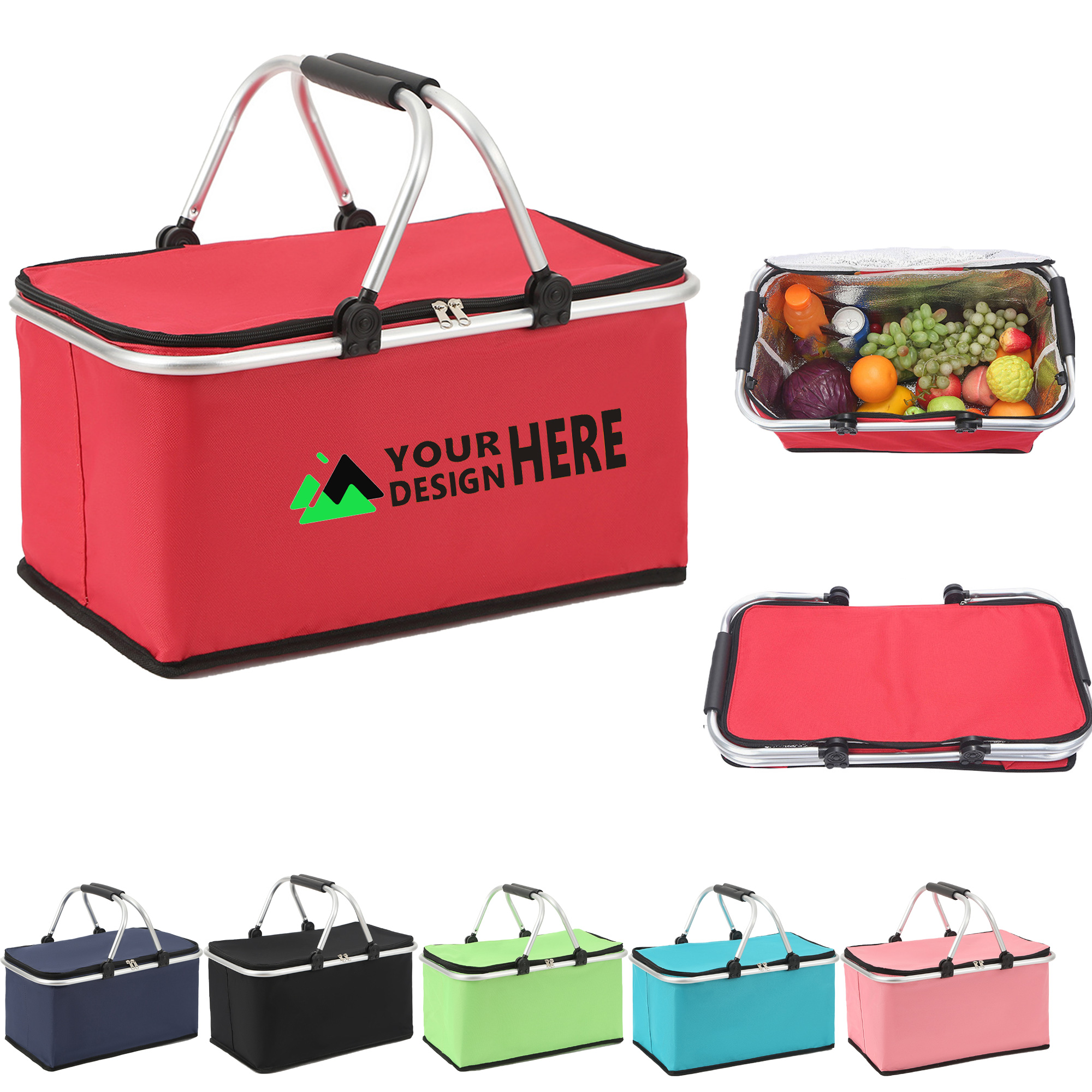 Portable Collapsible Insulated Picnic Basket with Handles 3