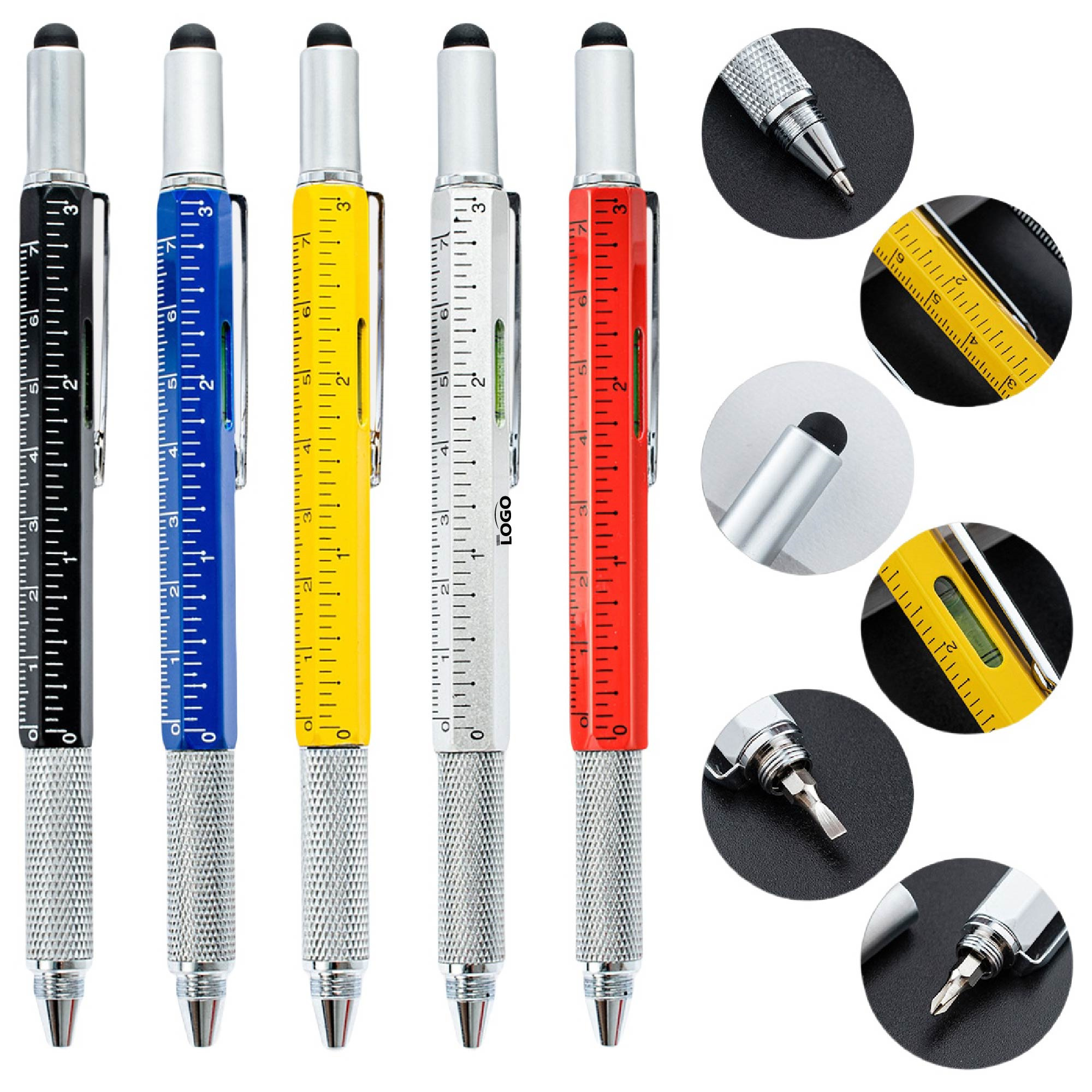 Metal 6 in 1 Multitool Stylus Ruler Ballpoint Pen 12