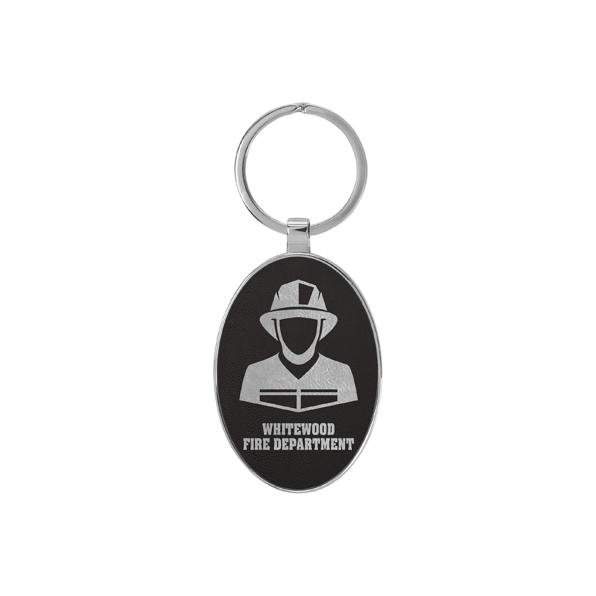 Black & Silver Leatherette/Metal Oval Keychain