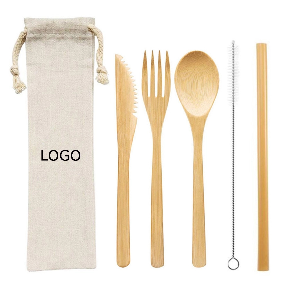 Travel Utensil Set Bamboo Cutlery Kit with Storage Pouch 5