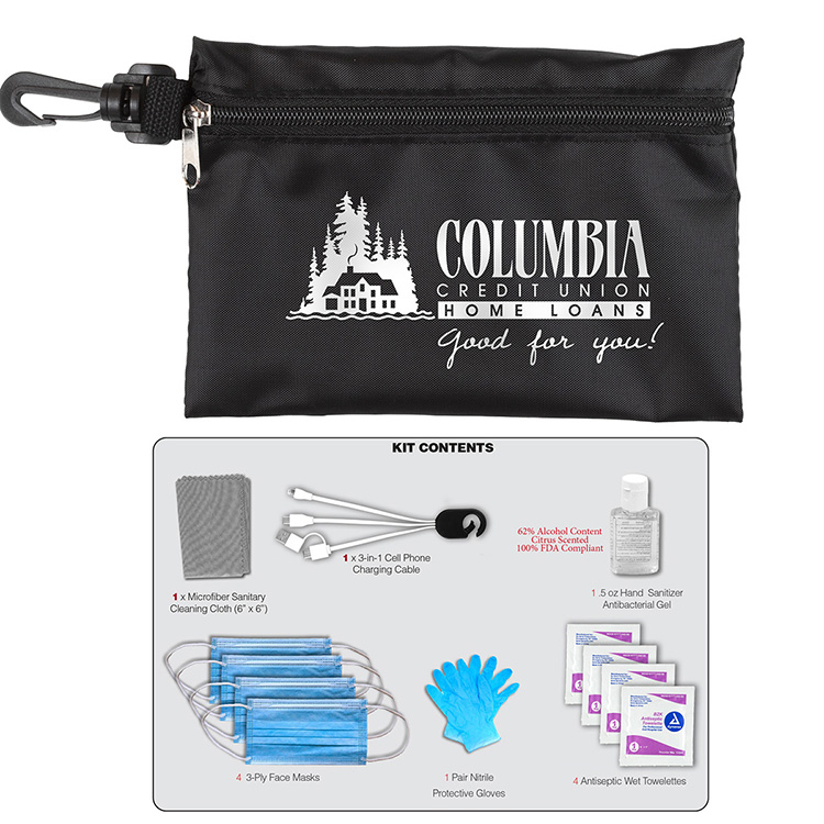 "Jupiter" 12 Piece Safety Kit in Zipper Pouch with Carabiner Attachment 15