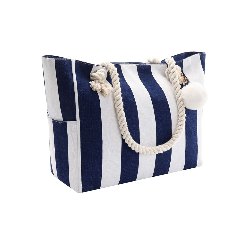 Large Canvas Striped Beach Bag, custom tote bag with logo imprint 8