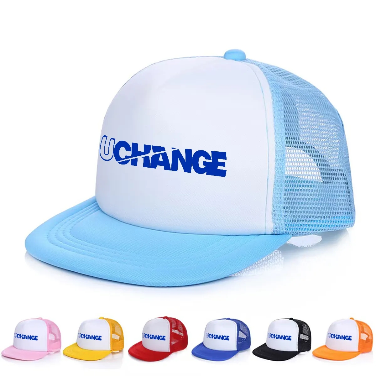 Pink Customizable Flat Bill Mesh Back Trucker Hat 3