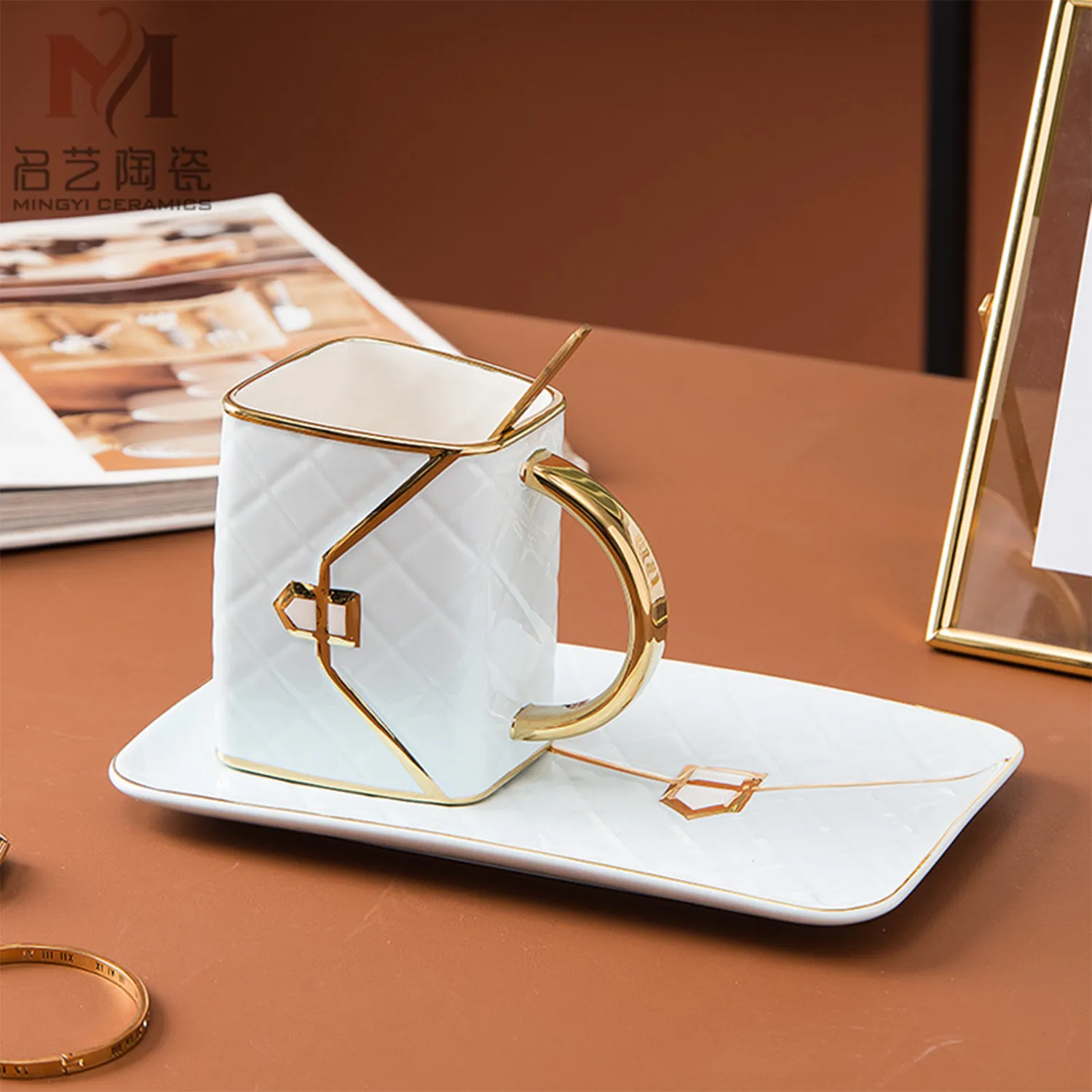 Ceramic Mug With Saucer Porcelain Tray & Spoon 5