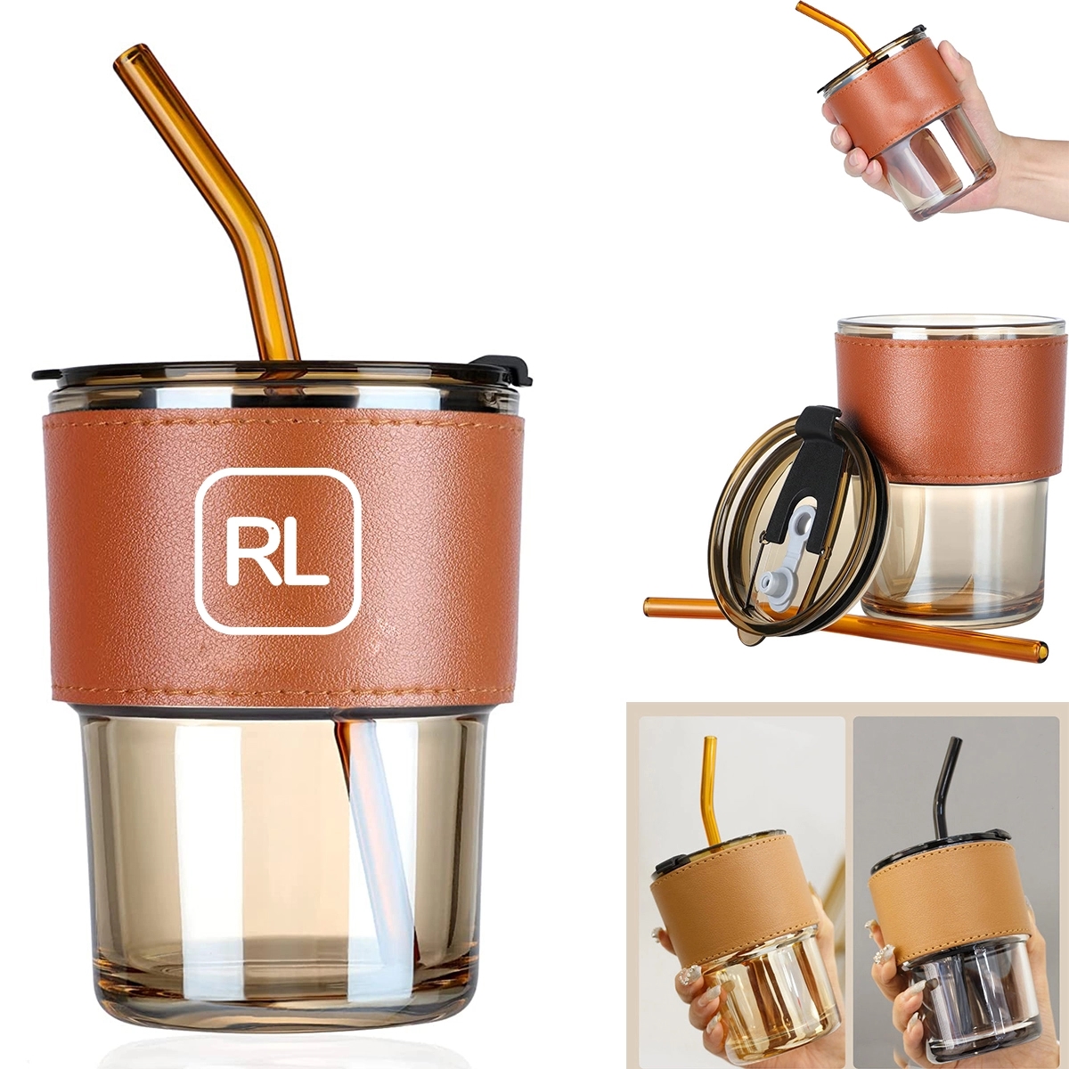 14 Oz Glass Tumbler With Straw And Lid 2