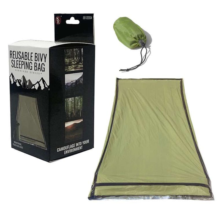 Heavy-Duty Emergency Bivy Aluminized PE Sleeping Bag Green - 84" x 36" 1