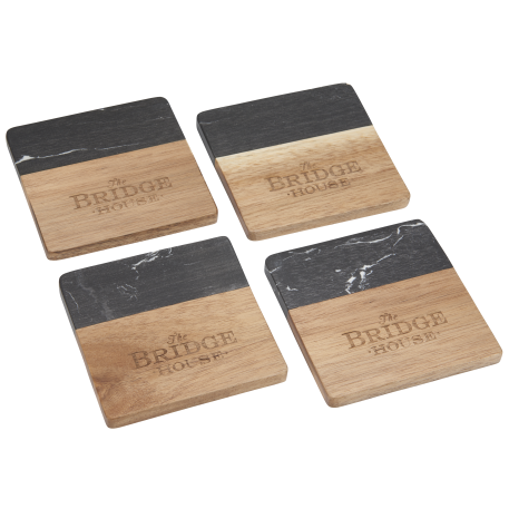 Black Marble and Wood Coaster Set 33