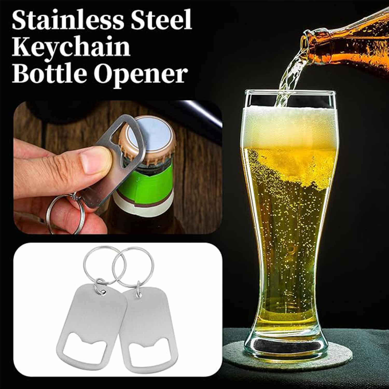 Stainless Steel Flat Beer Bottle Opener Keychain 3