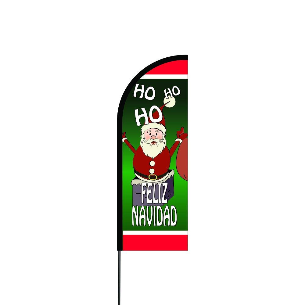 Feliz Navidad Flag Kit 14' Feet Feather Flag Sign Outdoor Banner 2
