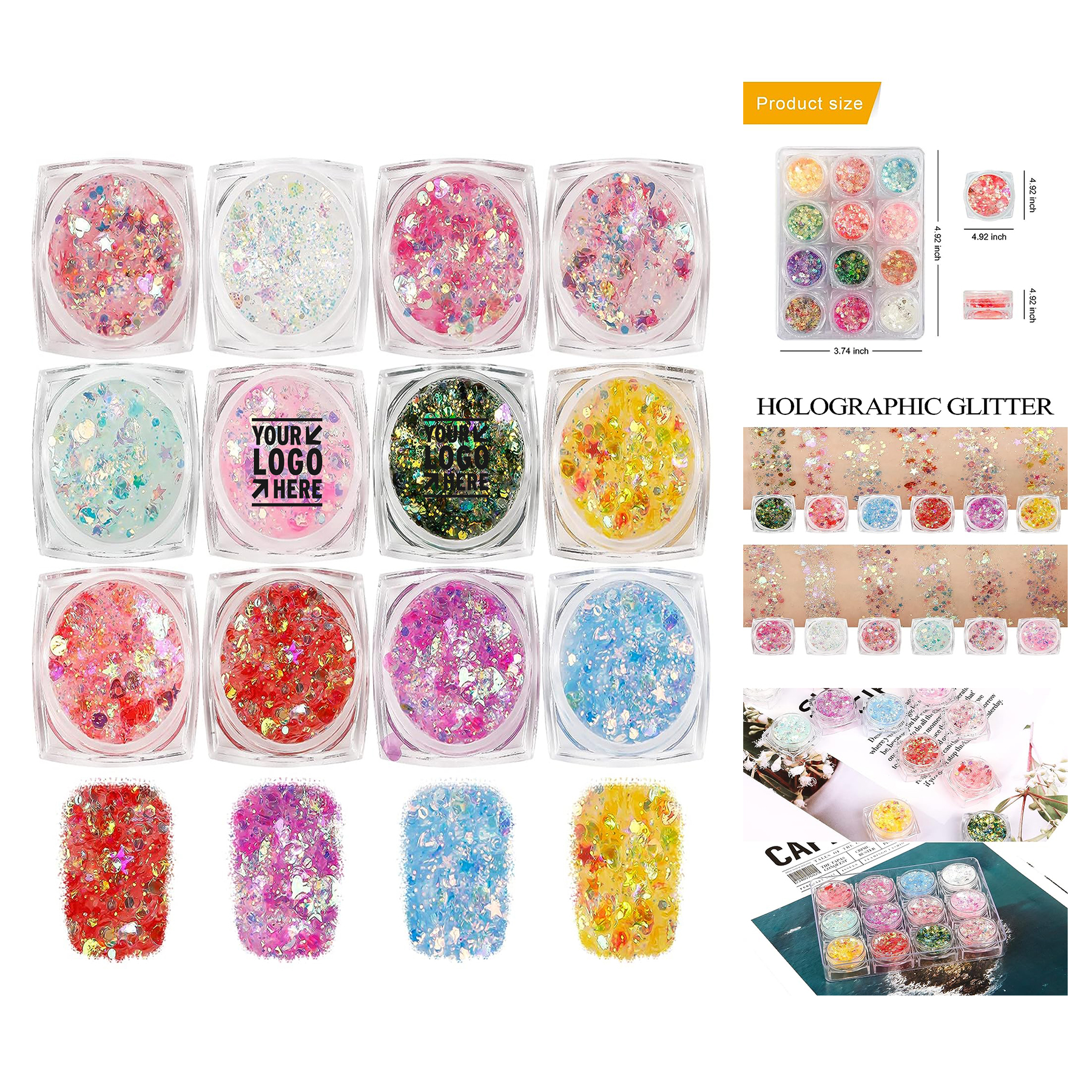 12 Colors Chunky Fine Body Face Nail Party Self-adhesive Mixable Makeup Holographic Glitter Sequins