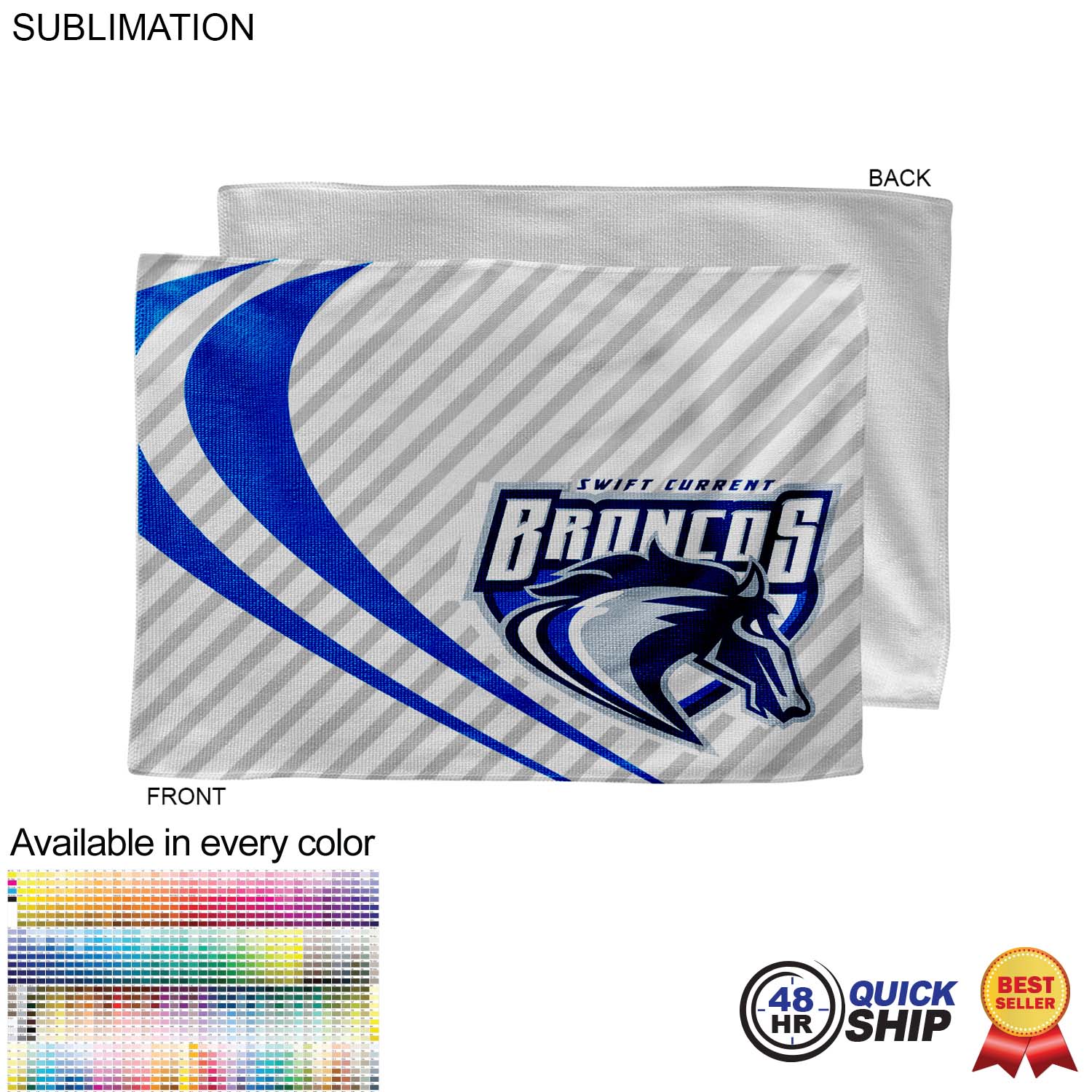 48 Hr Quick Ship - Microfiber Dri-Lite Terry Rally, Sports, Skate Towel, 12x18, Sublimated 4