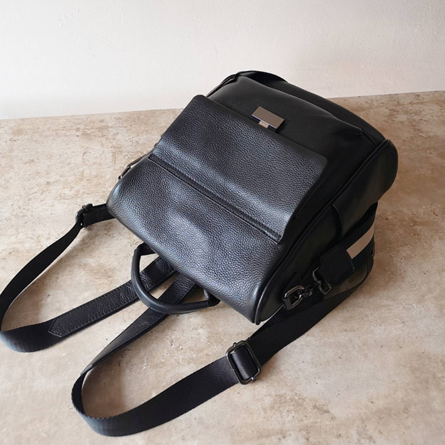 Black Genuine Leather Street-Style Backpack 5