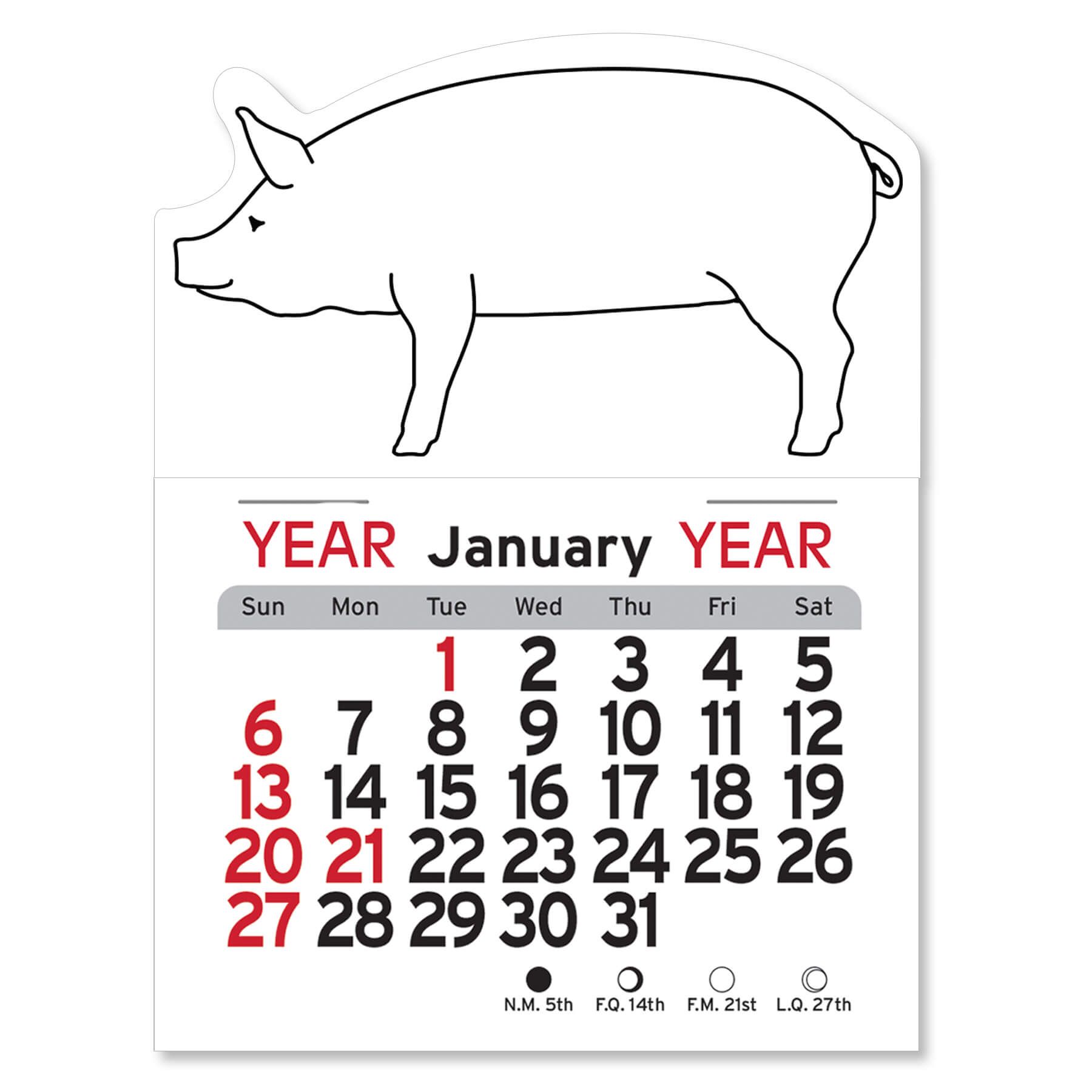 Adhesive Peel-N-Stick® Calendar - Pig 2