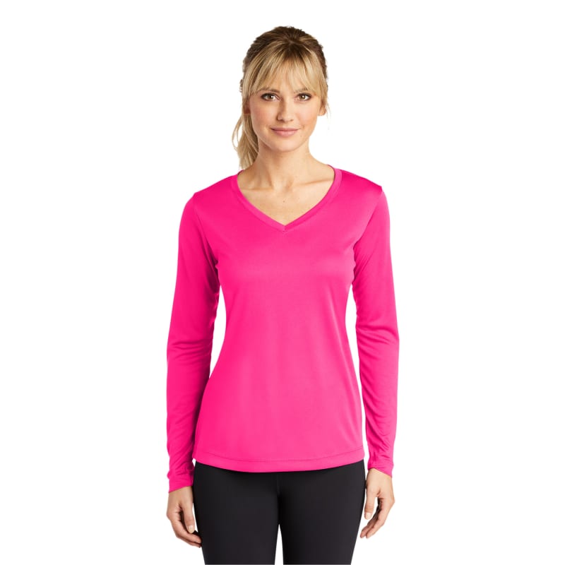 Sport-Tek Women's Long Sleeve PosiCharge Competitor V-Neck Tee. 72