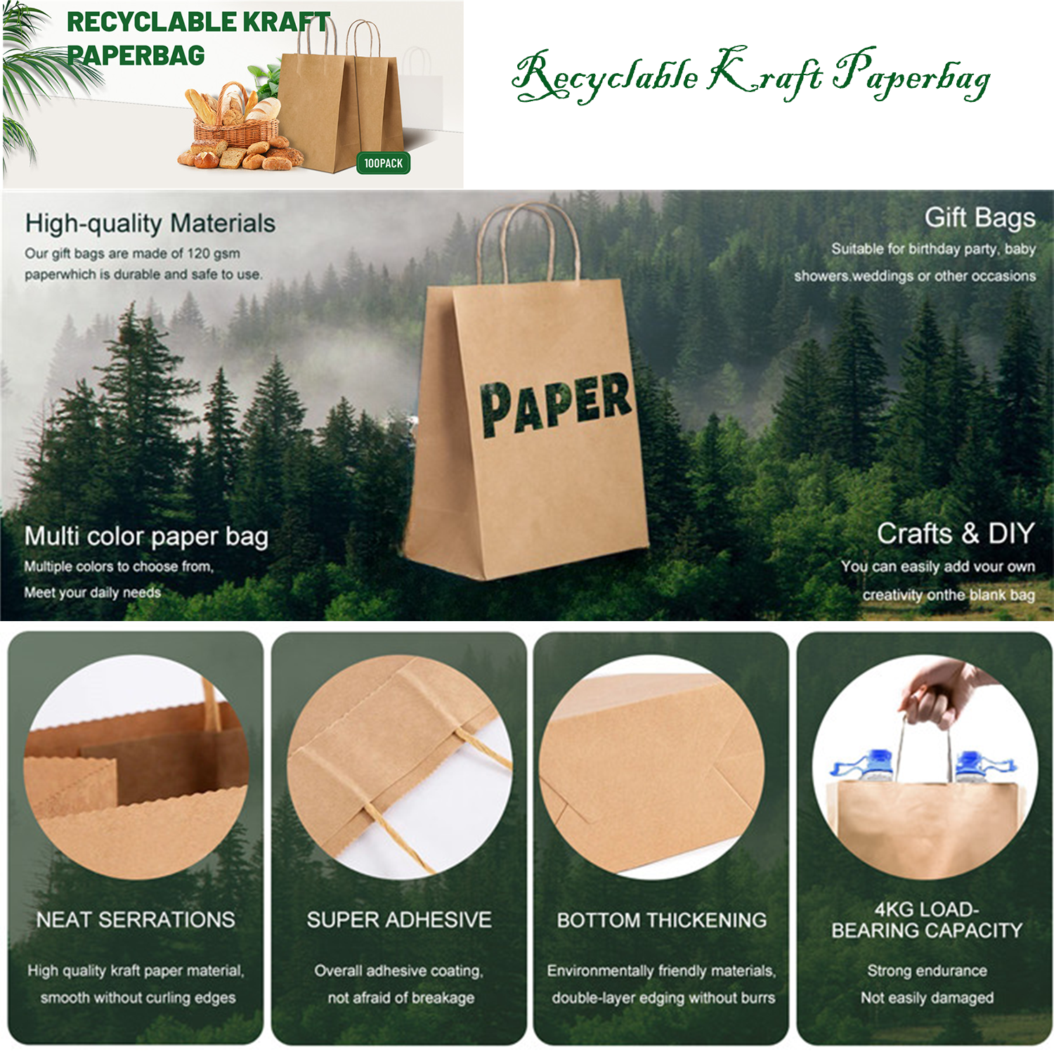 Custom Sizes Eco-friendly Recycled Brown Handles Paper Bag 5
