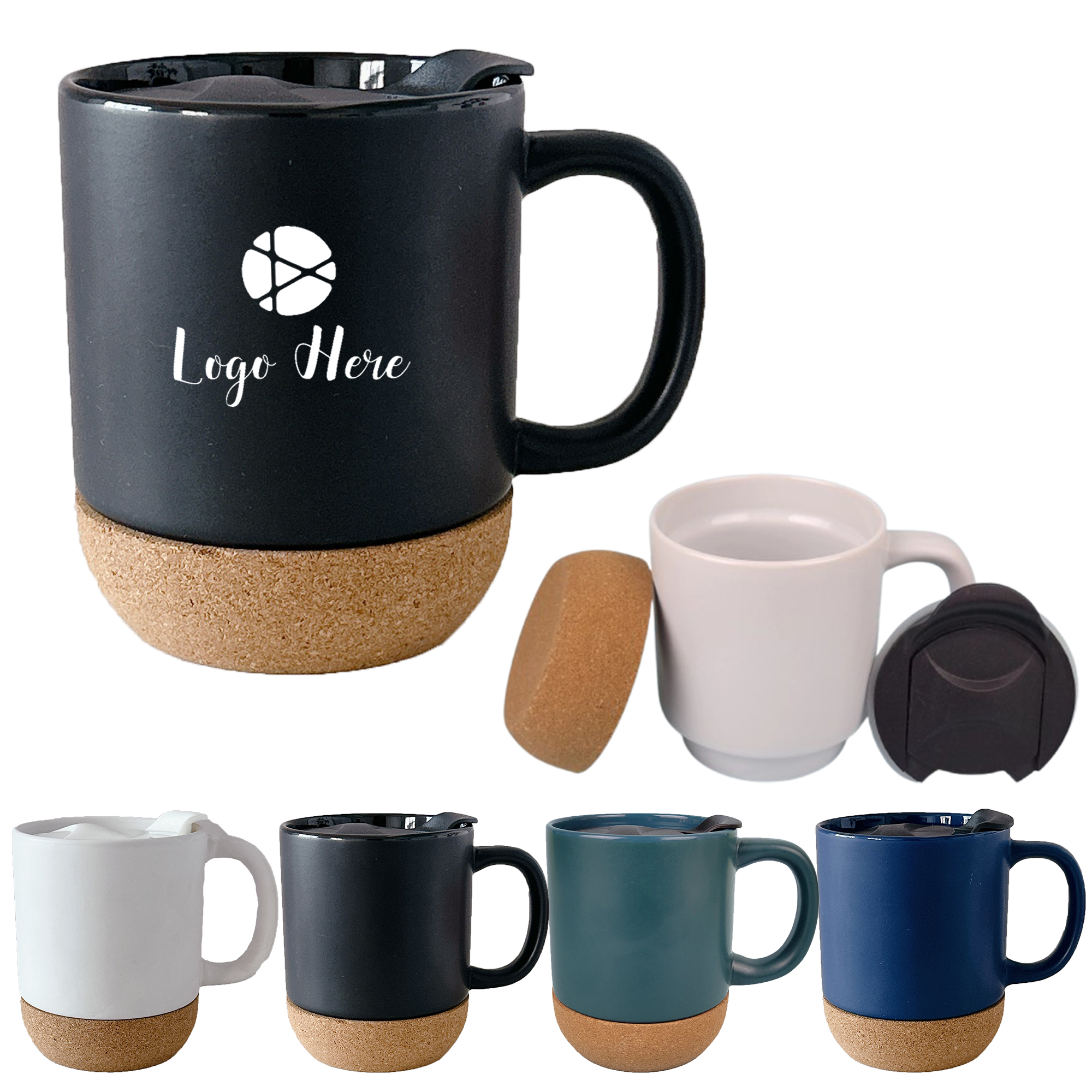 13 OZ Cork Base Insulated Coffee Cup With Lid 2