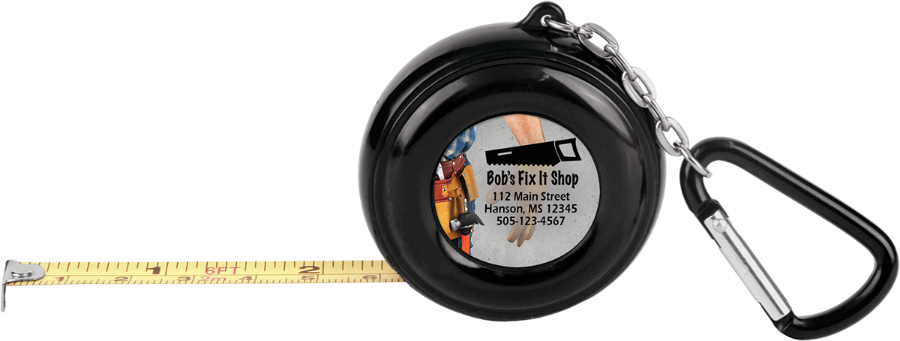 6-Foot Black Pocket Tape Measure w/Carabiner, 2-sided, 1" Insert Not Included 2