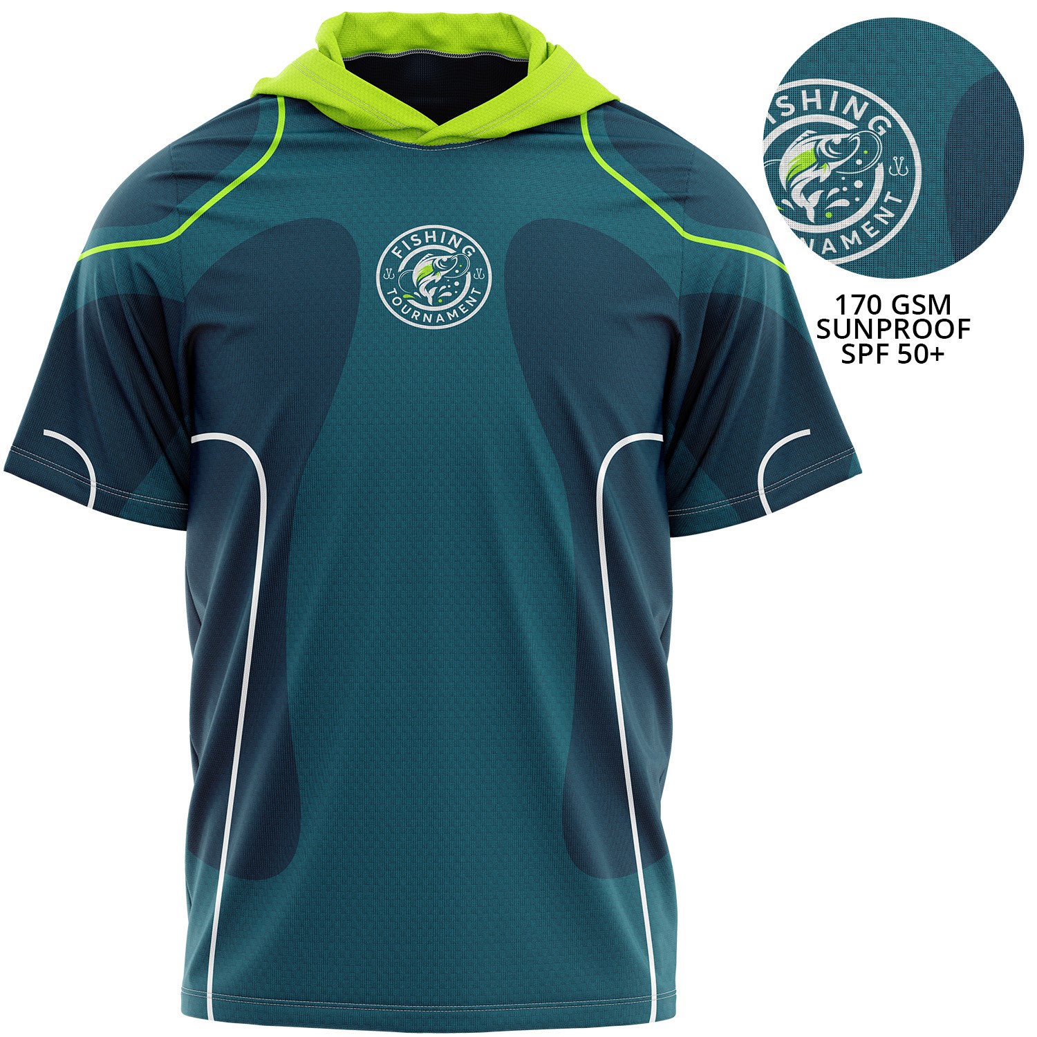 Unisex 170 GSM Sunproof UPF 50+ Sublimation Short Sleeve Hooded Fishing T-Shirt 3