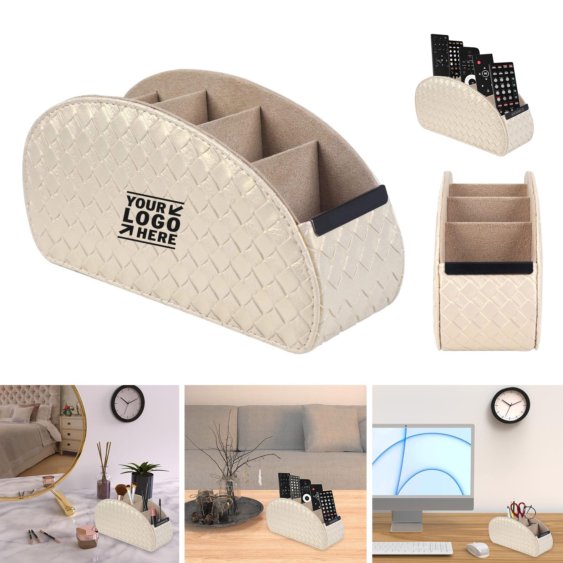 5 Spacious Compartments Control Holder PU Leather Remote Caddy Desktop Organizer 2