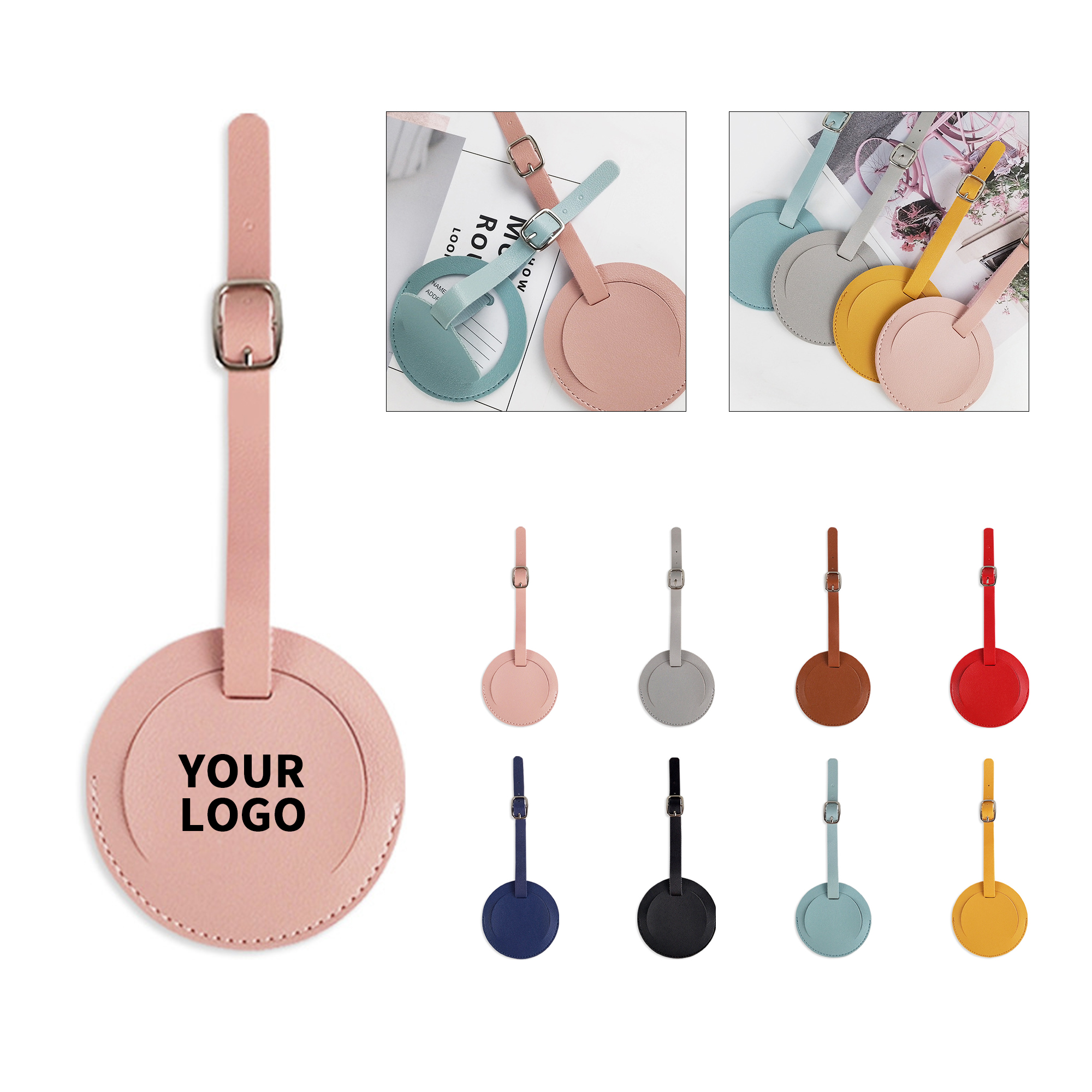 Faux Leather Round Luggage Tag 3.2" Diameter 9
